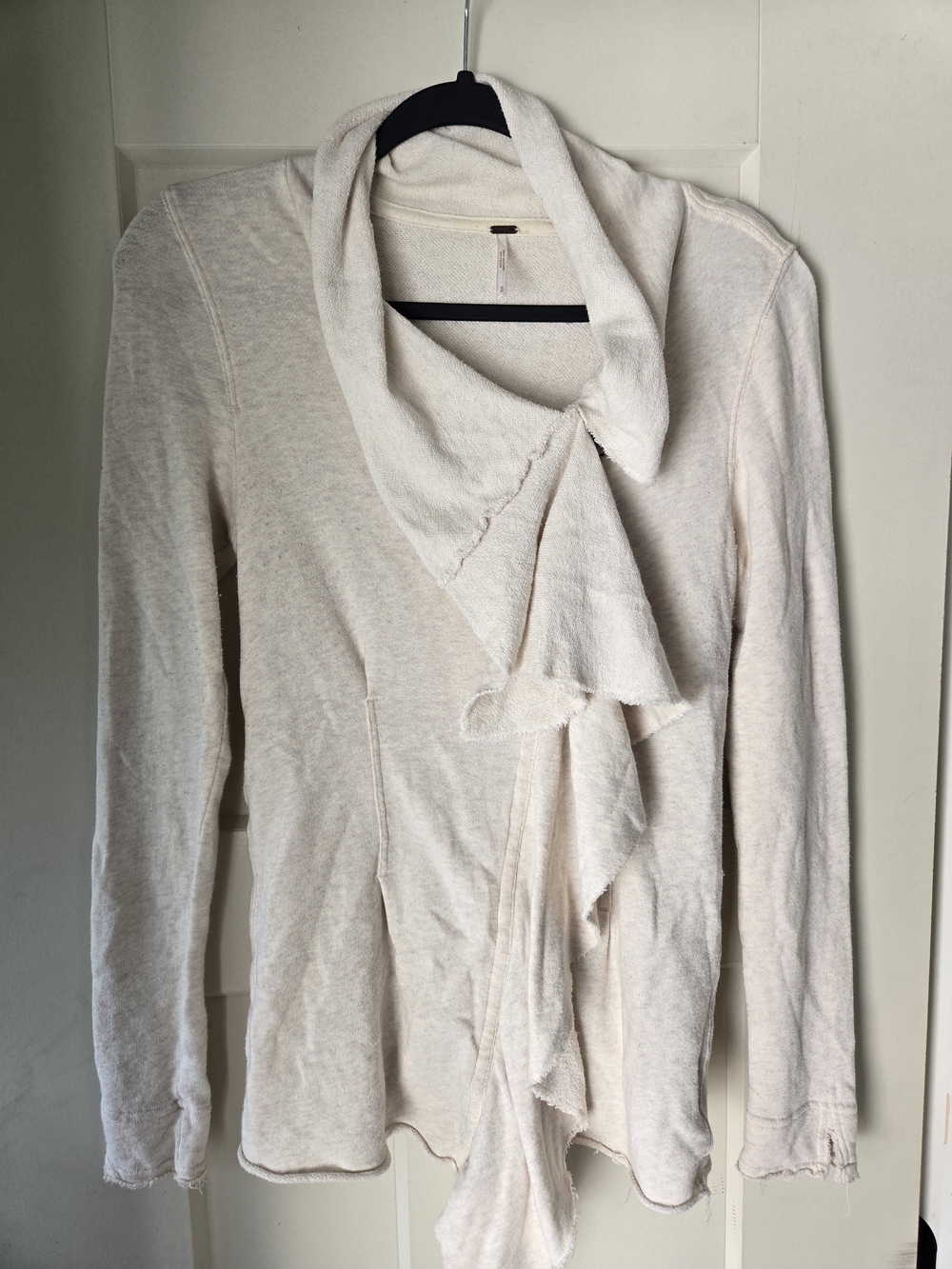 Free People Cream Ruffle-Front Knit Cardigan